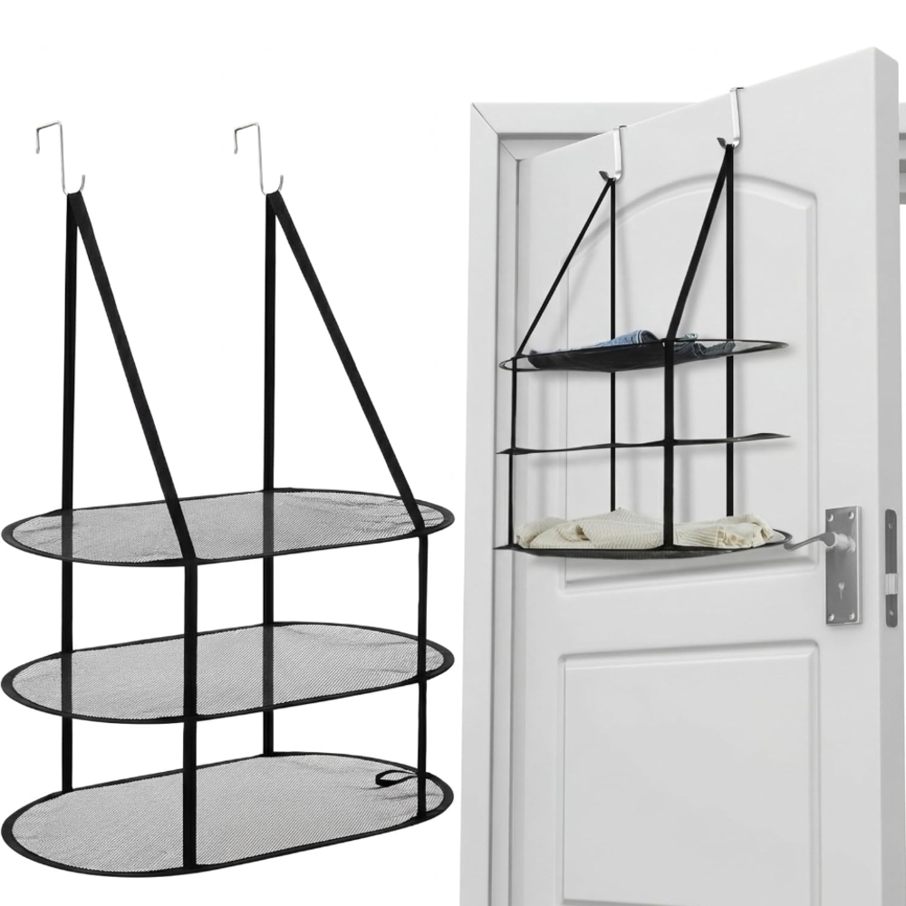 4/$16 ❇️ Over-the-Door Black Mesh Lay Flat Drying Rack - Missing Hooks